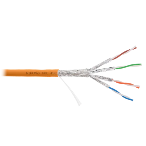 Кабель NIKOMAX S/FTP 4 пары, Кат.7 (Класс F), тест по ISO/IEC, 600МГц, одножильный, BC (чистая медь), 23AWG (0,56мм), полимерный материал нг(А)-HF, вн