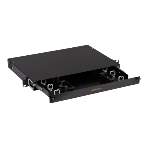 Органайзер оптический 19", 1U, металлический, с пластиковыми направляющими, черный