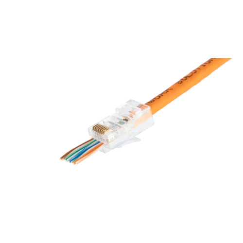 Коннектор NIKOMAX RJ45/8P8C под витую пару, Кат.6 (Класс E), 250МГц, универсальные ножи, сквозной, неэкранированный, круглый ввод, уп 100 шт.