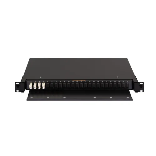 Оптический кросс NIKOMAX 19" Premium Line, 1U, укомплектованный на 8 портов LC/UPC (4 двойных LC/UPC адаптера), MM 50/125 OM2, выдвижной, с полкой