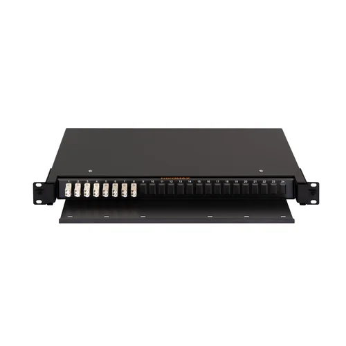 Оптический кросс NIKOMAX 19" Premium Line, 1U, укомплектованный на 16 портов LC/UPC (8 двойных LC/UPC адаптеров), MM 50/125 OM2, выдвижной, с полкой