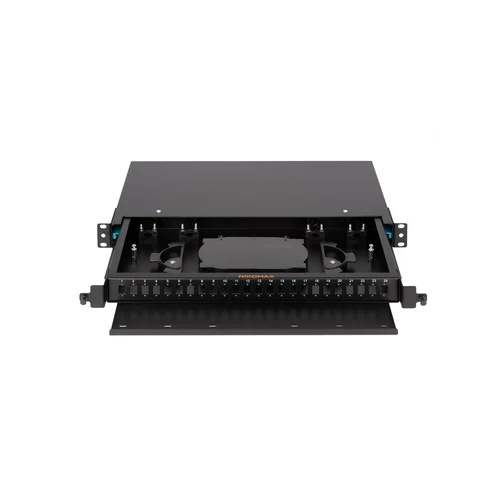 Оптический кросс NIKOMAX 19" Premium Line, 1U, до 24 SC портов или 48 LC портов, выдвижной, со съёмной полкой, черный