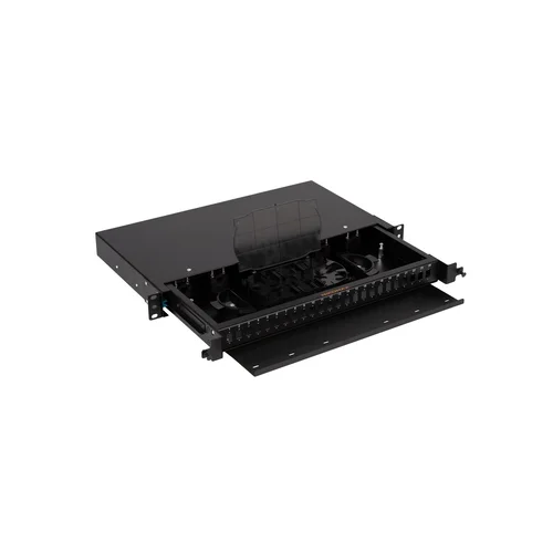 Оптический кросс NIKOMAX 19" Premium Line, 1U, до 24 SC портов или 48 LC портов, выдвижной, со съёмной полкой, черный