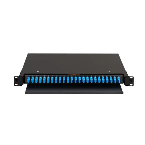 Оптический кросс NIKOMAX 19" Premium Line, 1U, укомплектованный на 24 порта SC/UPC (24 одинарных SC/UPC адаптера), SM 9/125 OS2, выдвижной