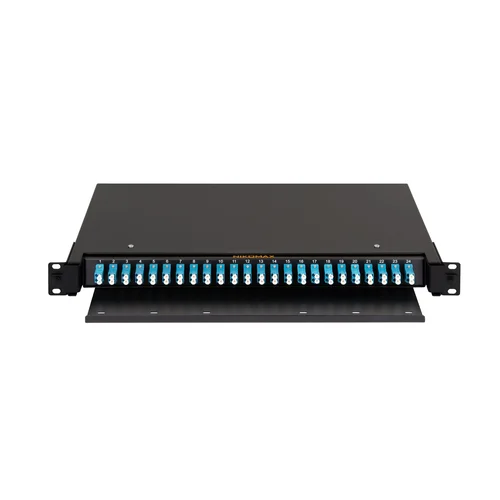 Оптический кросс NIKOMAX 19" Premium Line, 1U, укомплектованный на 48 портов LC/UPC (24 двойных LC/UPC адаптеров), SM 9/125 OS2, выдвижной, с полкой
