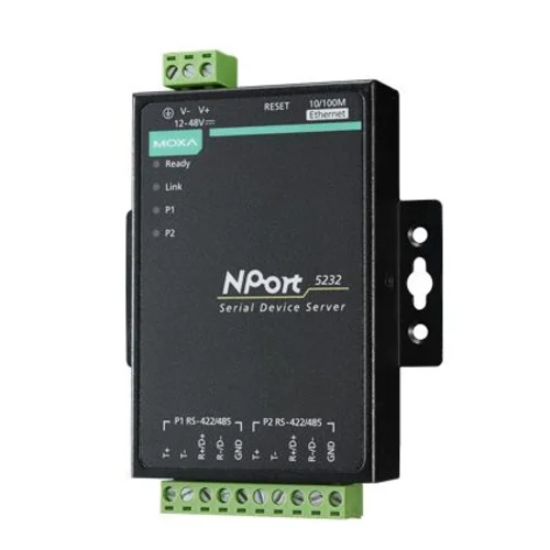 NPort 5232-T 2-портовый асинхронный сервер RS-422/485 в Ethernet с расширенным диапазоном температур MOXA