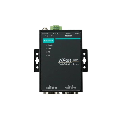 NPort 5250A-T 2-портовый усовершенствованный преобразователь RS-232/422/485 в Ethernet с расширенным диапазоном температур MOXA