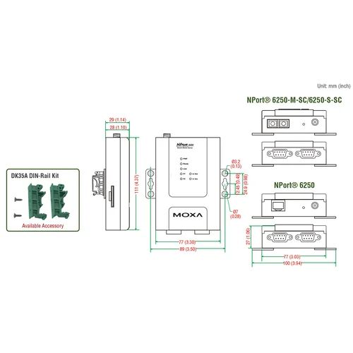 NPort 6250 2-портовый асинхронный сервер RS-232/422/485 в Ethernet с расширенным набором функций MOXA