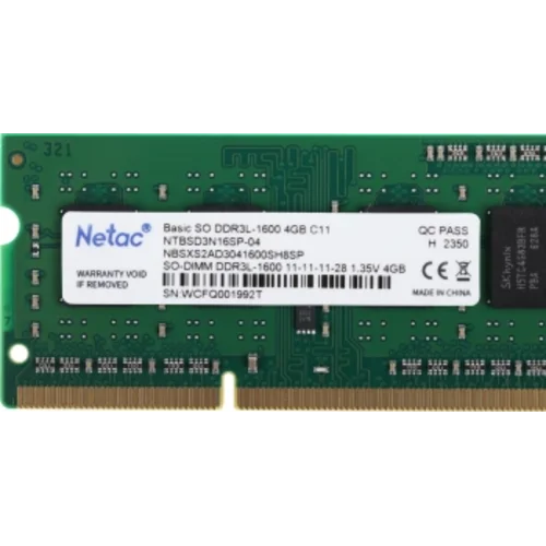 Память DDR3L 4Gb 1600MHz Netac NTBSD3N16SP-04 Basic RTL PC3-12800 CL11 SO-DIMM 204-pin 1.35В