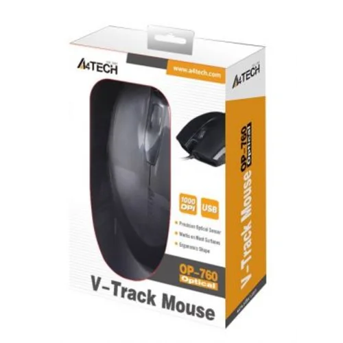 Мышь A4Tech OP-760 черный оптическая (1200dpi) USB (3but)