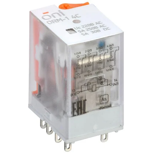 Реле интерфейсное ORM-1 4C 220В AC с LED и тест. кнопкой ONI ORM-1-4C-AC220V-L-B