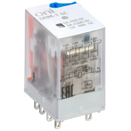 Реле интерфейсное ORM-1 4C 24В DC с LED и тест. кнопкой ONI ORM-1-4C-DC24V-L-B