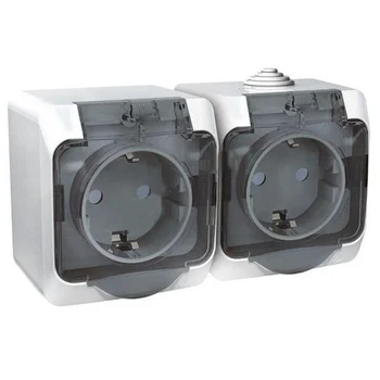 Розетка 2-м ОП Этюд 16А IP44 250В с заземл. защ. шторки бел. SE PA16-244B