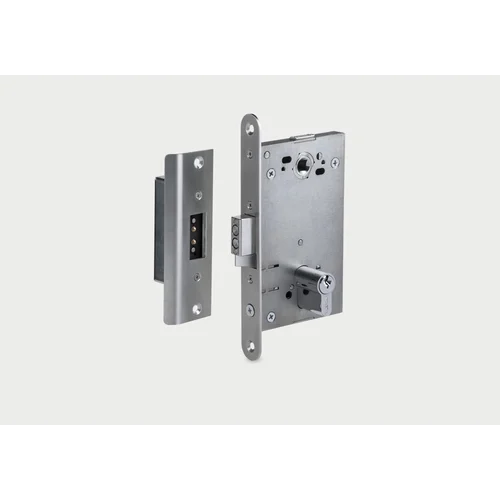 Врезной электромеханический замок с контактным устройством, нормально открытый, межцентровое расстояние 85 мм