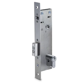 Врезной электромеханический замок с контактным устройством для двери из алюминиевого профиля, нормально открытый, межцентровое расстояние 85 мм