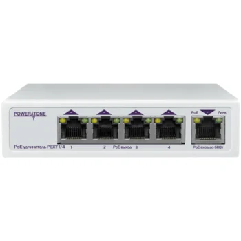 PoE коммутатор/удлинитель интерфейса Ethernet 10/100/1000Mbs PEXT 1/4. 4 PoE выхода, 1 PoE вход, совм. с 802.3af/at, до -40С
