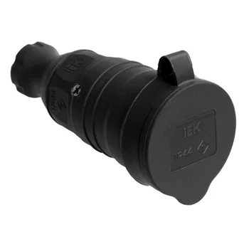 Розетка переносная 1-м Омега РБп13-1-0м IP44 с защ. крышкой с заземл. каучук черн. IEK PKR21-016-2-K