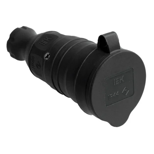 Розетка переносная 1-м Омега РБп13-1-0м IP44 с защ. крышкой с заземл. каучук черн. IEK PKR21-016-2-K