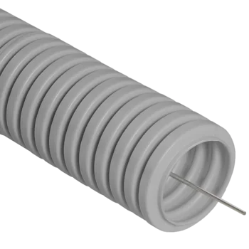 Труба гофрированная ПВХ легкая d20мм с протяжкой 350 Н сер. (уп.100м) Промрукав PR.012031