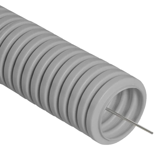 Труба гофрированная ПВХ легкая d20мм с протяжкой 350 Н сер. (уп.100м) Промрукав PR.012031