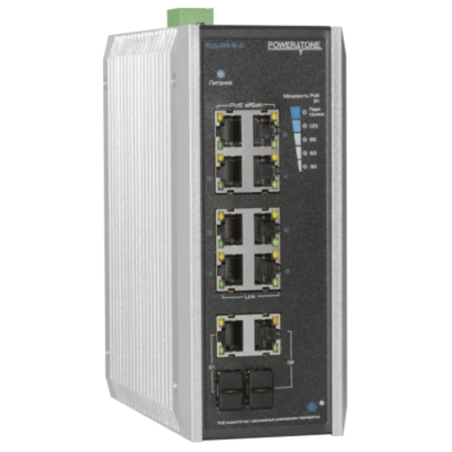 PoE коммутатор неуправляемый PUS-CC08-120i, 8x10/100BASE-TX 802.3af&at + 2хGb Combo, порт №2 до 60Вт, расширенный диапазон температур, внеш. БП 125Вт