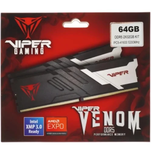 Память DDR5 2x32Gb 5200MHz Patriot PVV564G520C40K Viper Venom RTL Gaming PC5-41600 CL40 DIMM 288