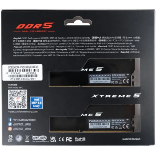 Память DDR5 2x24GB 8200MHz Patriot PVX548G82C38K Viper Xtreme 5 RTL Gaming PC5-65600 CL38