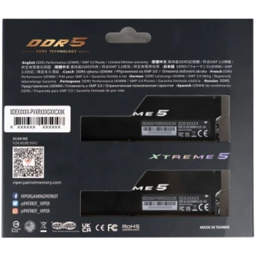 Память DDR5 2x16Gb 7600MHz Patriot PVXR532G76C36K Viper XTREME RGB RTL Gaming PC5-60800 CL36