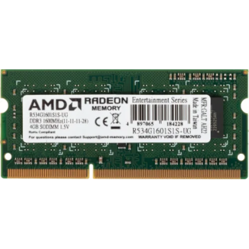Память DDR3 4Gb 1600MHz AMD R534G1601S1S-UG RTL PC3-12800 CL11 SO-DIMM 204-pin 1.5В Ret