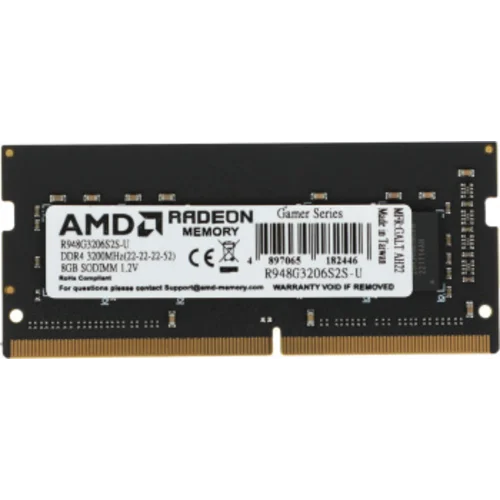 Память DDR4 8Gb 3200MHz AMD R948G3206S2S-U Radeon R9 Gamer Series RTL PC4-25600 CL22 SO-DIMM 260