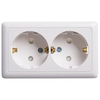 Розетка 2-м ОП Хит 16А IP20 с заземл. защ. шторки бел. SE RA16-239-B