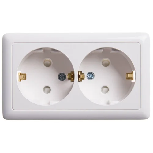 Розетка 2-м ОП Хит 16А IP20 с заземл. защ. шторки бел. SE RA16-239-B