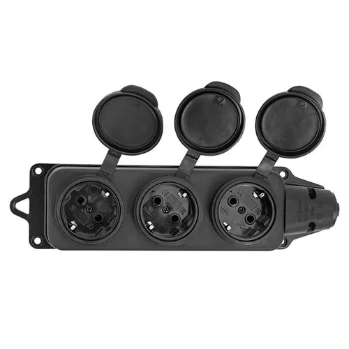 Розетка 3-м 16А IP44 2P+PE 230В с защ. крышками каучук EKF RPS-015-16-230-44