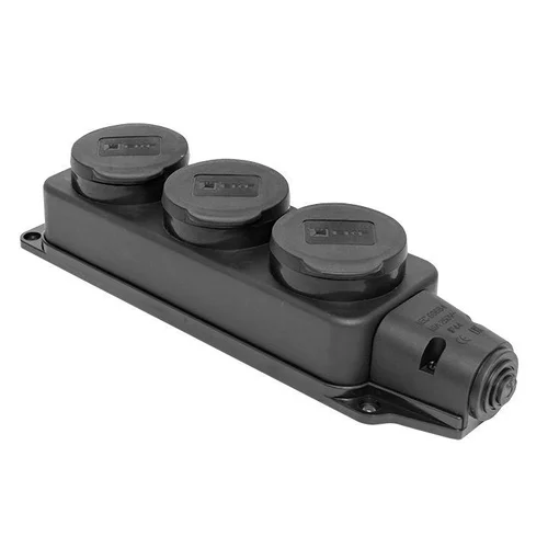 Розетка 3-м 16А IP44 2P+PE 230В с защ. крышками каучук EKF RPS-015-16-230-44