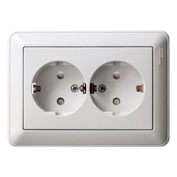 Розетка 2-м СП W59 16А IP20 с заземл. защ. шторки в сборе бел. SE RS16-255-18