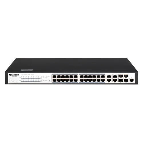 Управляемый PoE коммутатор уровня 2 BDCOM S2500-24P4C, 24x 10/100/1000Base-T PoE 802.3af/at до 370W, 4x combo 1G SFP/RJ45, 220V AC