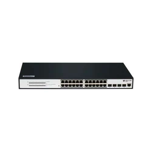 Управляемый PoE коммутатор уровня 2 BDCOM S2500-24P4S, 24x 10/100/1000Base-T PoE 802.3af/at до 370W, 4x 100/1000Base-X (SFP), 220V AC