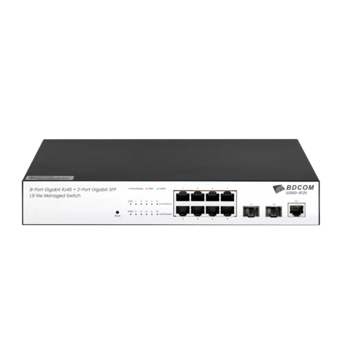 Управляемый коммутатор уровня 2 BDCOM S2500-8T2S, 8x 10/100/1000Base-T, 2x 100/1000Base-X (SFP), 220V AC