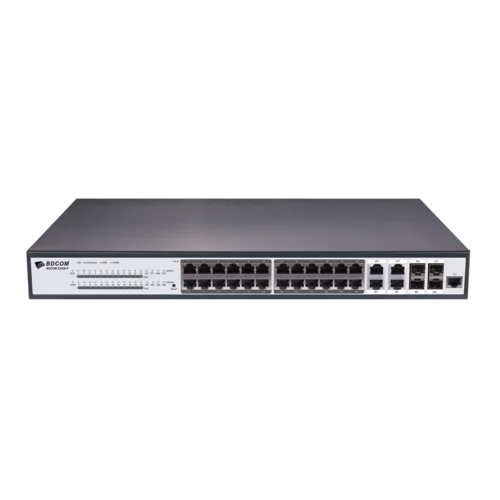 Управляемый PoE коммутатор уровня 2 BDCOM S2528-P, 24x 10/100/1000Base-T PoE 802.3af/at до 370W, 4x combo 1G SFP/RJ45, 220VAC