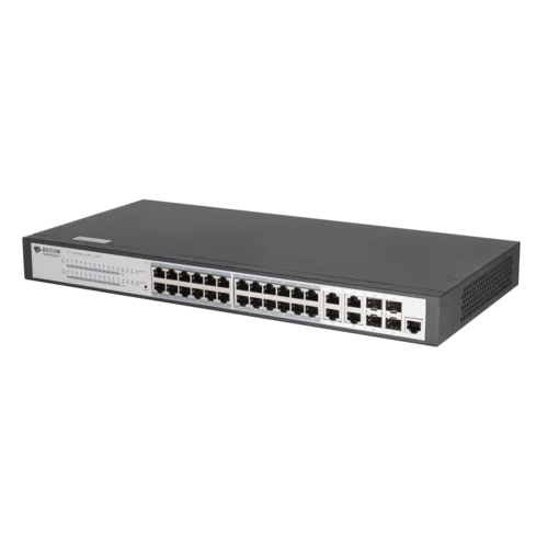 Управляемый PoE коммутатор уровня 2 BDCOM S2528-P, 24x 10/100/1000Base-T PoE 802.3af/at до 370W, 4x combo 1G SFP/RJ45, 220VAC