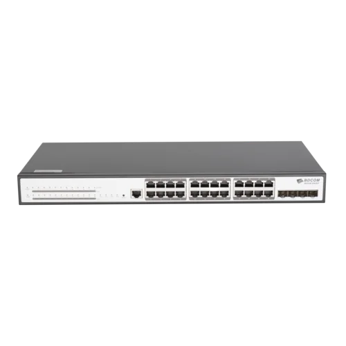Управляемый PoE коммутатор уровня 3 BDCOM S2900-24P4X, 24x 10/100/1000Base-T PoE 802.3af/at до 370W, 4x 1/10GE SFP+, 220VAC + 36-72VDC
