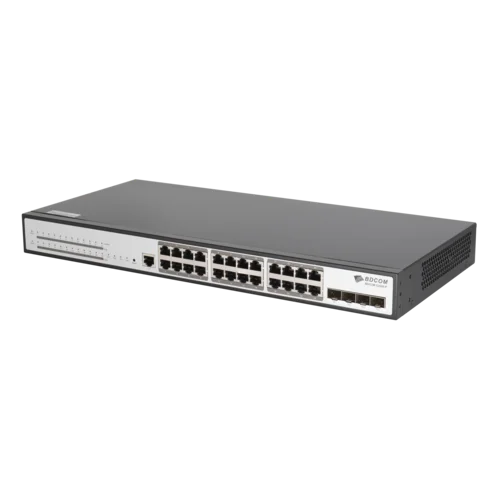 Управляемый PoE коммутатор уровня 3 BDCOM S2900-24P4X, 24x 10/100/1000Base-T PoE 802.3af/at до 370W, 4x 1/10GE SFP+, 220VAC + 36-72VDC