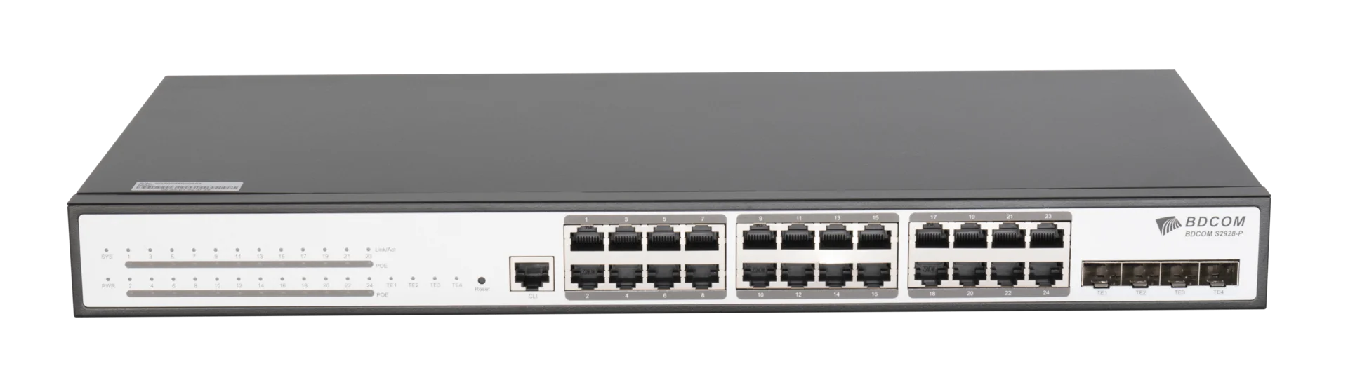 Управляемый PoE коммутатор уровня 3 BDCOM S2900-24P4Xv1, 24x 10/100/1000Base-T, PoE 802.3af/at до 370W, 4x 1/10GE SFP+, 220V AC