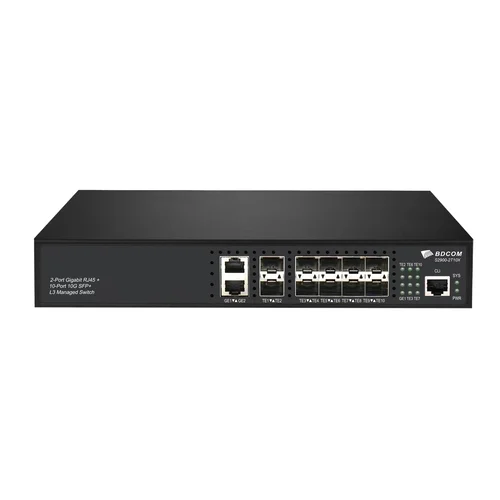 Управляемый коммутатор уровня 3 BDCOM S2900-2T10X, 2x 10/100/1000Base-T, 10x 1/10GE SFP+, ~220V AC