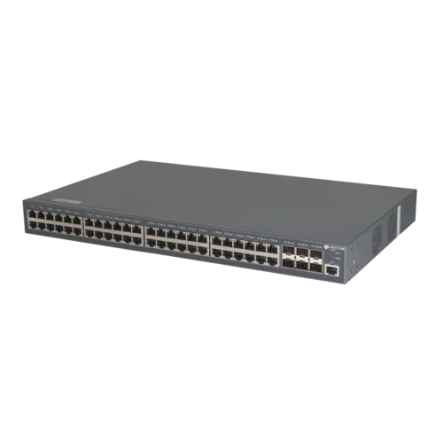 Управляемый PoE коммутатор уровня 3 BDCOM S2900-48P6X, 48x 10/100/1000Base-T PoE 802.3af/at до 740W, 6x 1/10GE SFP+, 220VAC + 44-57VDC