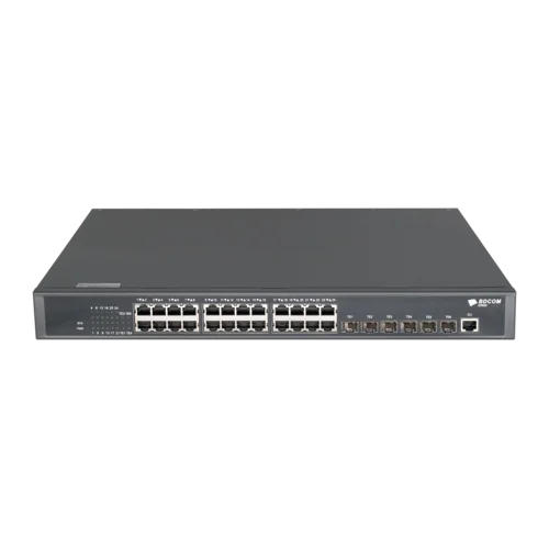 Управляемый коммутатор уровня 3 BDCOM S3900-24T6X, 24x 10/100/1000Base-T, 6x 1/10GE SFP+, Hot Swap БП 1, в комплекте 1x PSU ~220VAC