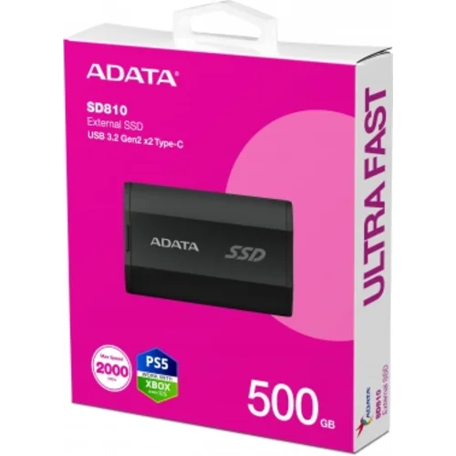 Накопитель SSD A-Data USB-C 500GB SD810-500G-CBK SD810 1.8" черный