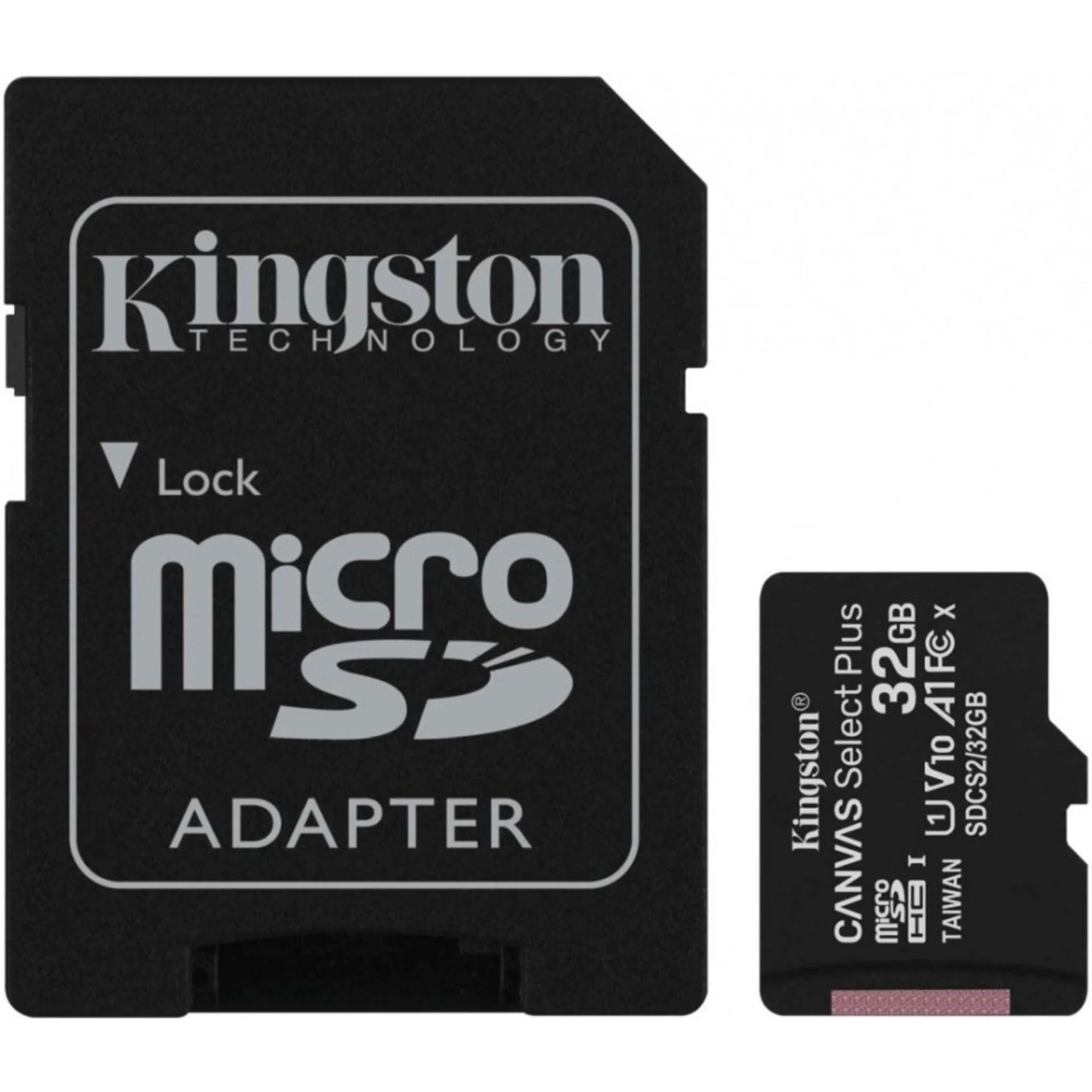 32 Гб Карта памяти Kingston Canvas Select Plus microSDHC + SD адаптер (SDCS2/32GB), UHS-I, U1, class 10