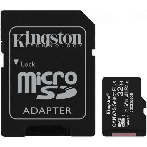 32 Гб Карта памяти Kingston Canvas Select Plus microSDHC + SD адаптер (SDCS2/32GB), UHS-I, U1, class 10
