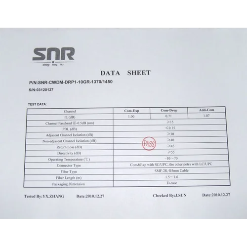Модуль Add/Drop SNR-CWDM-10GR-OADM1-1370/1450